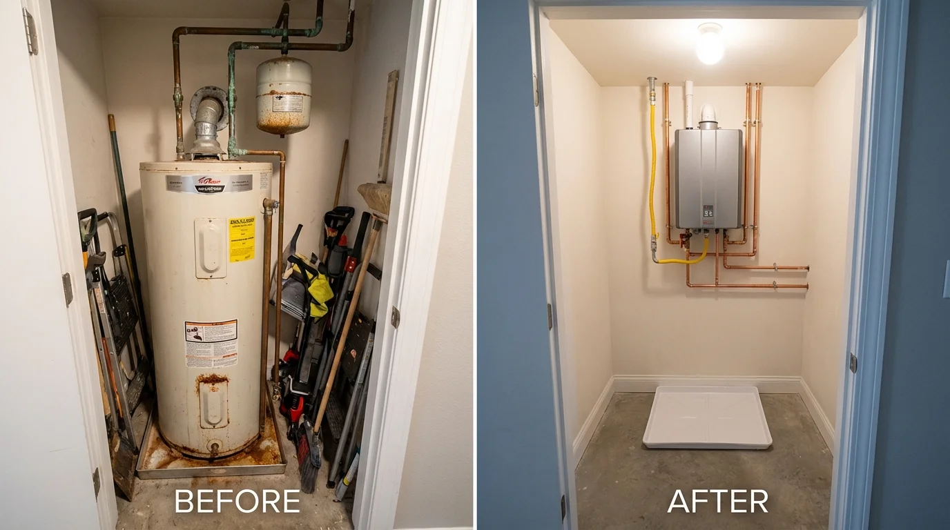 Tank water heater versus wall-mounted tankless unit comparison for Glenrock, WY homeowners