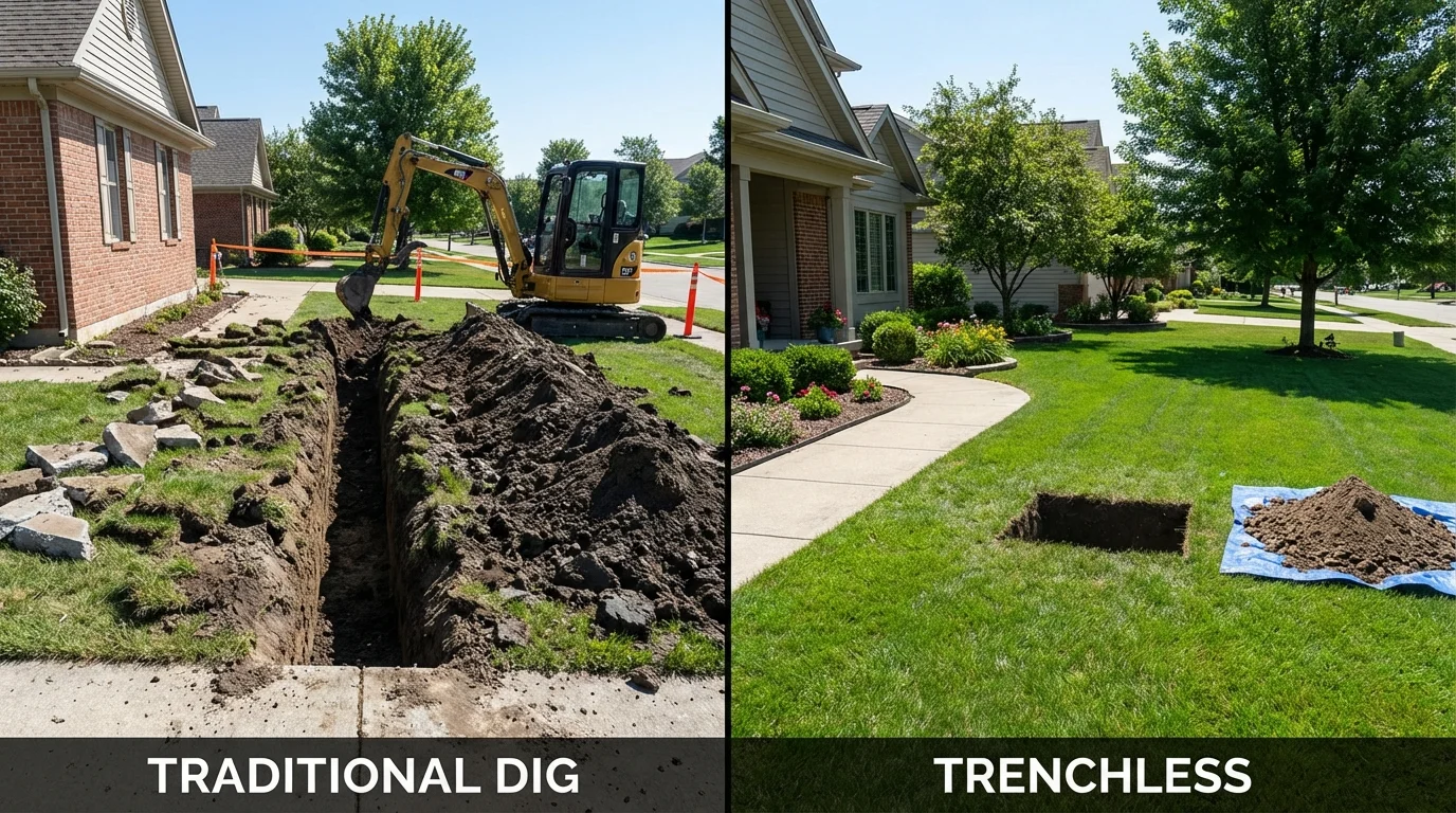 Trenchless sewer repair with minimal yard damage versus traditional excavation in Glenrock, WY